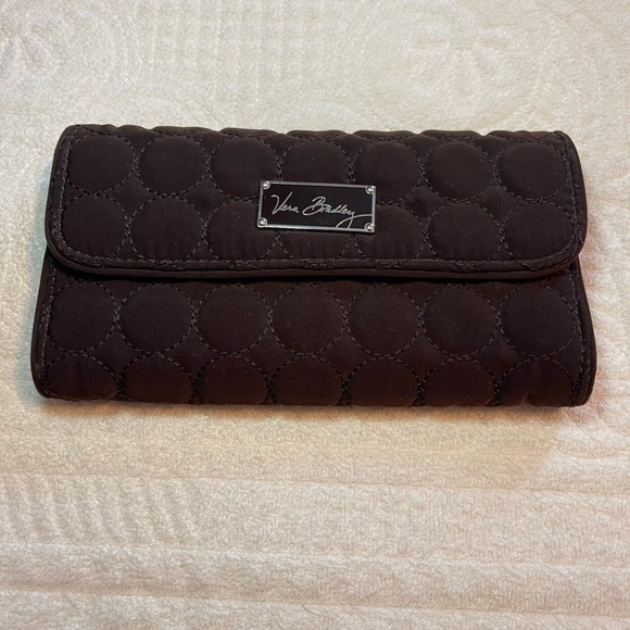 Vera Bradley Tri Fold Brown Solid Quilted Wallet Magnetic - Picture 2 of 10